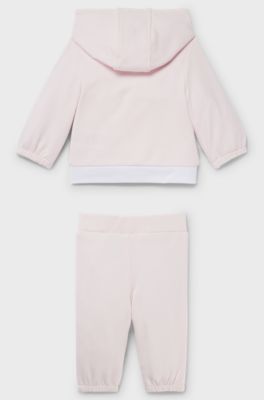 Gift-boxed logo tracksuit for babies in stretch cotton, light pink