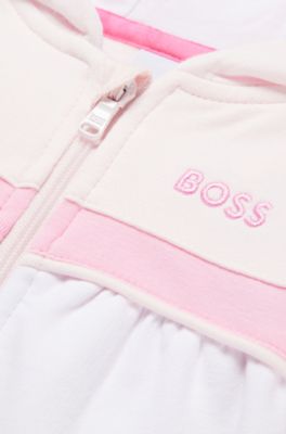 Gift-boxed logo tracksuit for babies in stretch cotton, light pink
