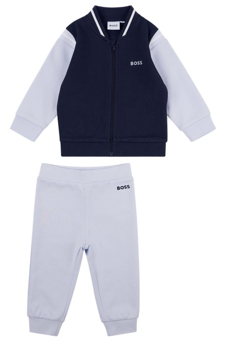 Baby tracksuit in cotton piqué with logo details, Light Blue