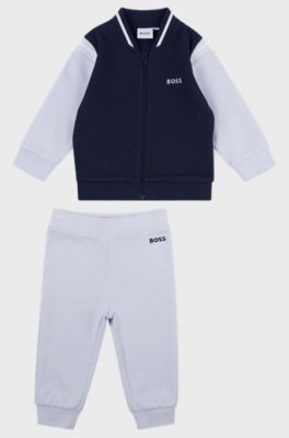 Baby tracksuit in cotton piqu&eacute; with logo details, Light Blue