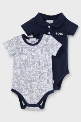 Lot de deux bodies pour b&eacute;b&eacute; avec logos, Bleu fonc&eacute;