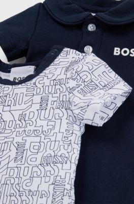 Lot de deux bodies pour b&eacute;b&eacute; avec logos, Bleu fonc&eacute;
