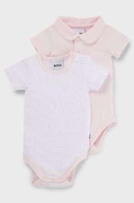Two-pack of baby bodysuits with logo details, Light Pink