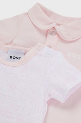 Pakke med to heldragter til babyer med logodetaljer, Lys pink