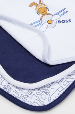 Gift-boxed set of three baby bibs in cotton, Dark Blue
