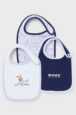 Gift-boxed set of three baby bibs in cotton, Dark Blue