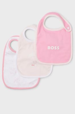 Gift-boxed set of three baby bibs, light pink