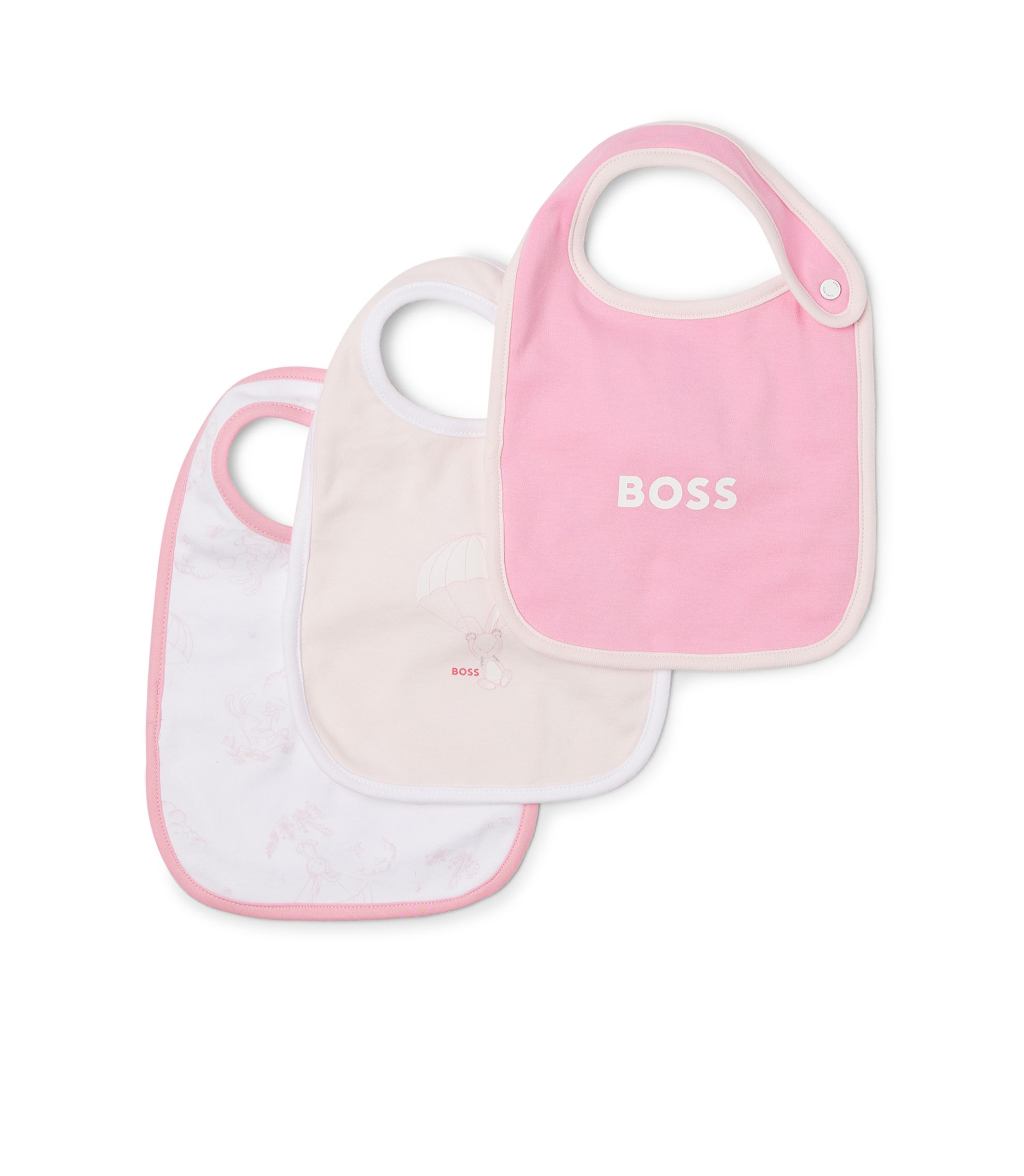 BOSS Gift-boxed set of three baby bibs light pink