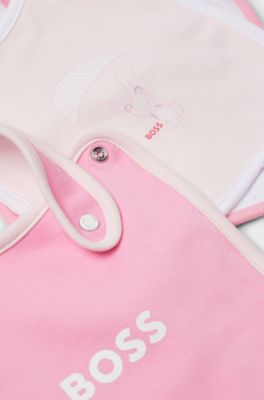 Gift-boxed set of three baby bibs, light pink