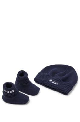 Gift-boxed set of baby beanie hat and booties, Dark Blue