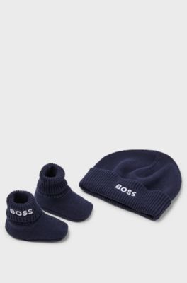 Gift-boxed set of baby beanie hat and booties, Dark Blue