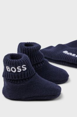 Gift-boxed set of baby beanie hat and booties, Dark Blue