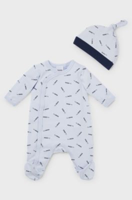 Gift-boxed set of baby sleepsuit and hat, Light Blue