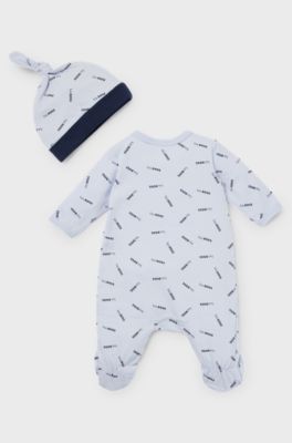 Gift-boxed set of baby sleepsuit and hat, Light Blue