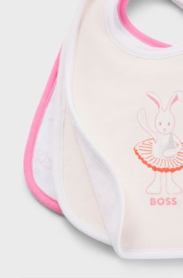 Set con tre bavaglini con logo per neonati in confezione regalo , Rosa chiaro