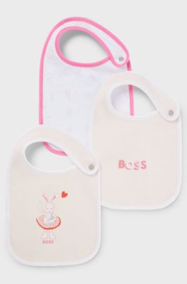 Set con tre bavaglini con logo per neonati in confezione regalo , Rosa chiaro