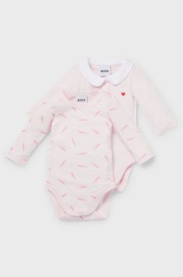 Two-pack of long-sleeved bodysuits in stretch cotton, light pink