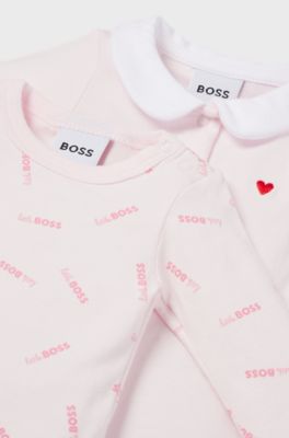 Two-pack of long-sleeved bodysuits in stretch cotton, light pink