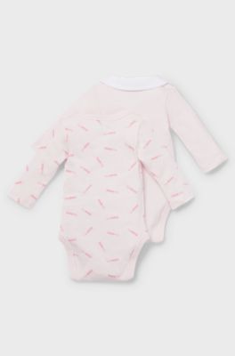 Two-pack of long-sleeved bodysuits in stretch cotton, light pink