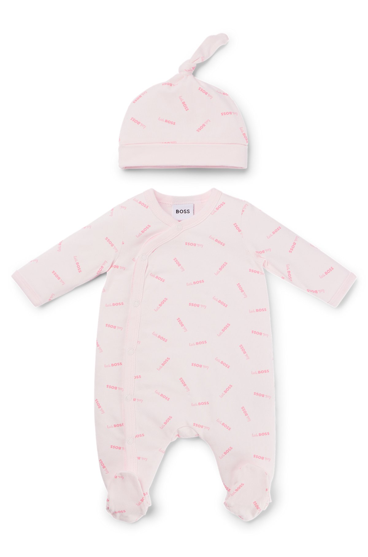 Gift-boxed set of baby sleepsuit and hat, light pink