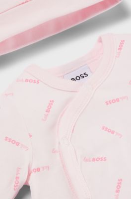 Gift-boxed set of baby sleepsuit and hat, light pink