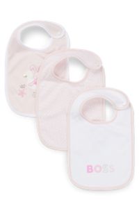 Gift-boxed set of three baby bibs in cotton, light pink
