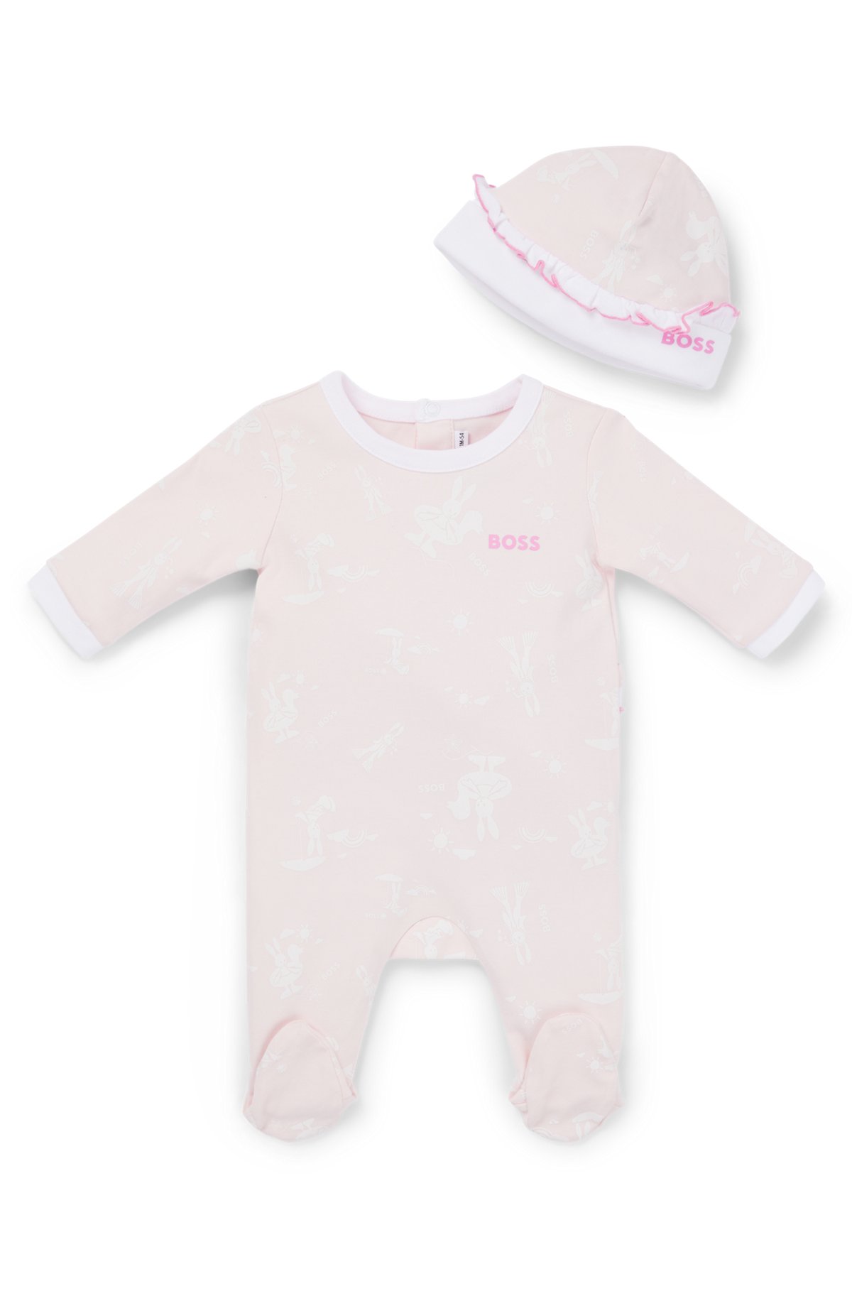 Geschenk-Set mit Baby-Pyjama und Mütze, Hellrosa