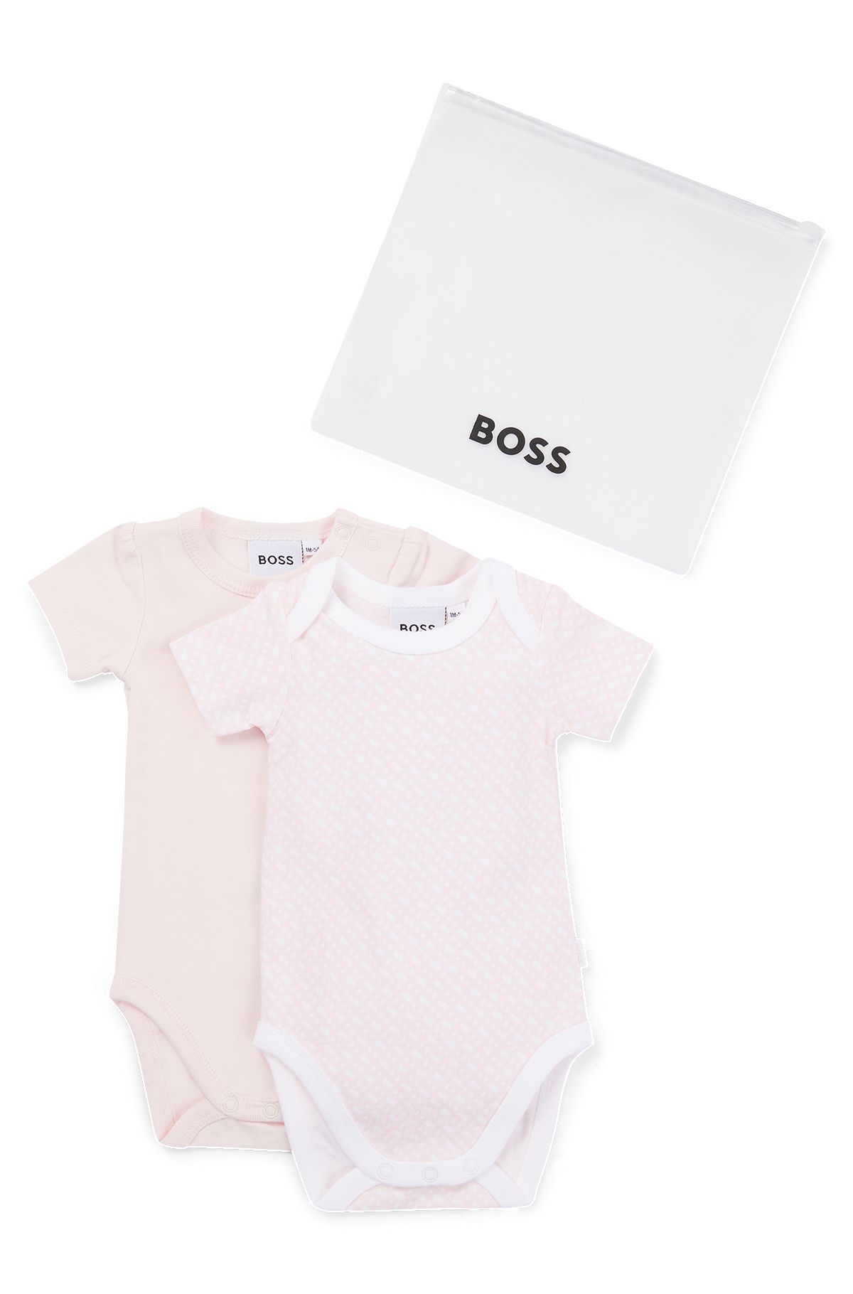 Two-pack of baby bodysuits in stretch cotton, light pink