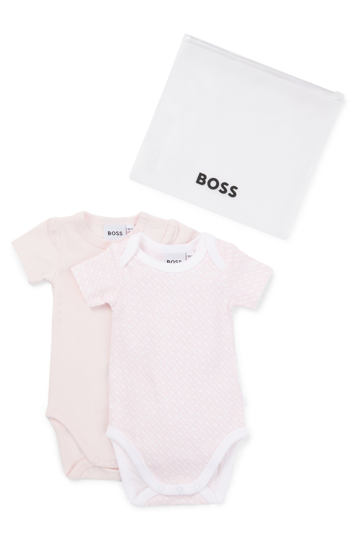 Paquete de 2 bodis para bebés en algodón elástico, Rosa claro