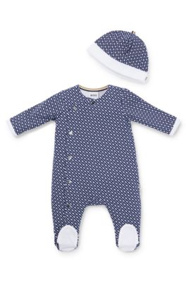 Gift-boxed monogrammed sleepsuit and hat for babies, Dark Blue