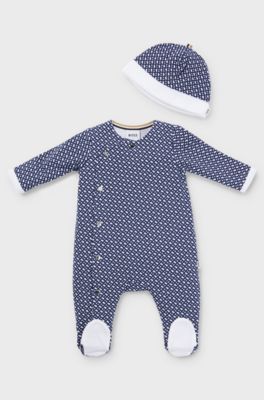 Gift-boxed monogrammed sleepsuit and hat for babies, Dark Blue