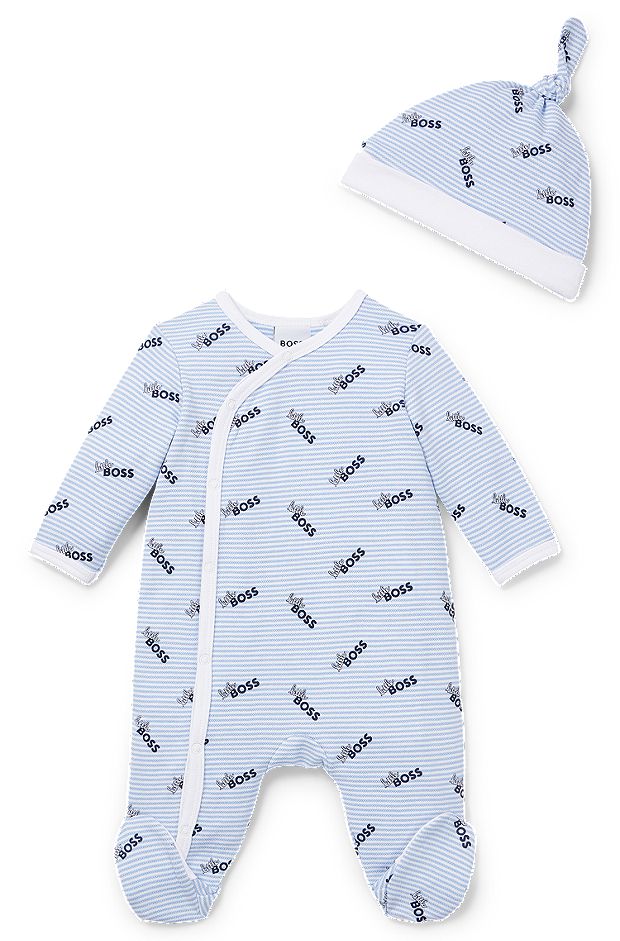 Pijama y gorro para bebés en caja de regalo, Celeste