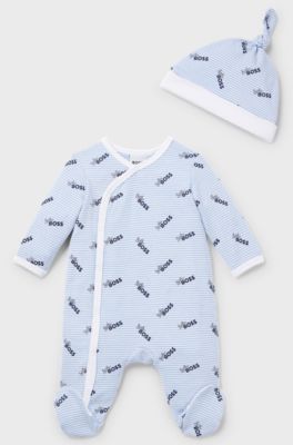 Gift-boxed sleepsuit and hat for babies, Light Blue