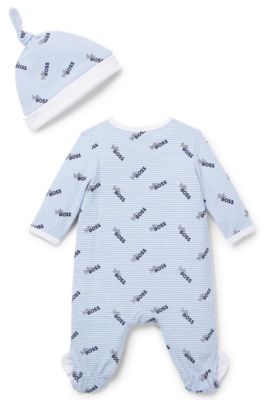 Set con pagliaccetto e cappello per neonati in confezione regalo, Celeste