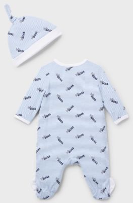 Gift-boxed sleepsuit and hat for babies, Light Blue