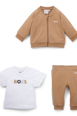 Gift-boxed three-piece tracksuit set for babies, Brown