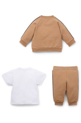 Gift-boxed three-piece tracksuit set for babies, Brown