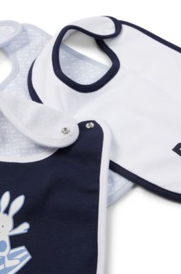 코튼 베이비 턱받이 3개 기프트 박스 세트, 다크 블루