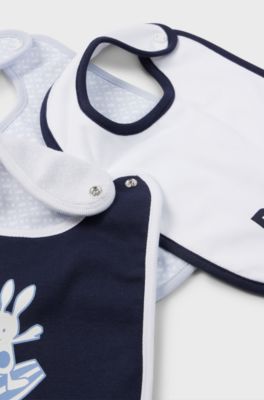Gift-boxed set of three baby bibs in cotton, Dark Blue