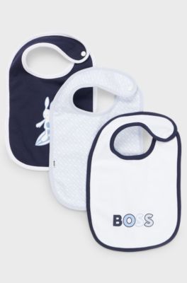 Gift-boxed set of three baby bibs in cotton, Dark Blue