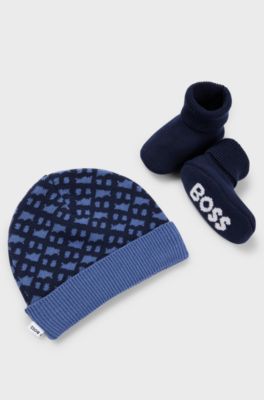Gift-boxed hat and slipper set for babies, Dark Blue