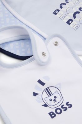 Gift-boxed three-pack of baby bibs in cotton, Light Blue