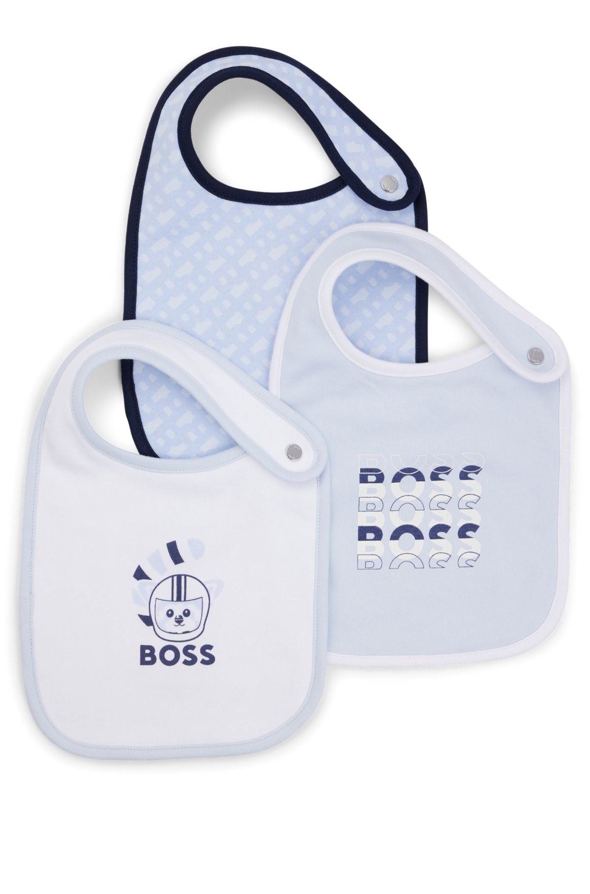 Gift-boxed three-pack of baby bibs in cotton, Light Blue