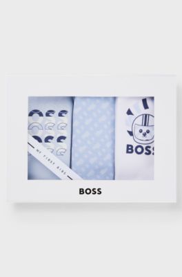 Gift-boxed three-pack of baby bibs in cotton, Light Blue