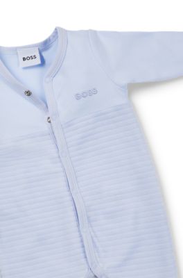 베이비 코튼 블렌드 벨벳 슬립수트와 모자 세트, 라이트 블루