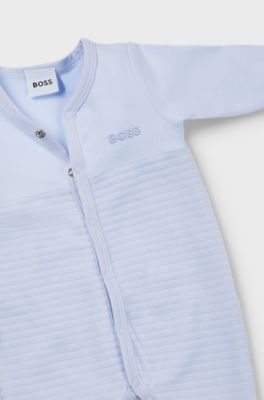 Baby sleepsuit and hat set in cotton-blend velvet, Light Blue