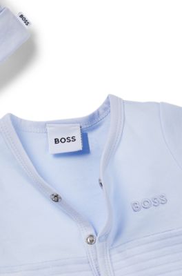 베이비 코튼 블렌드 벨벳 슬립수트와 모자 세트, 라이트 블루