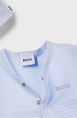 Baby sleepsuit and hat set in cotton-blend velvet, Light Blue