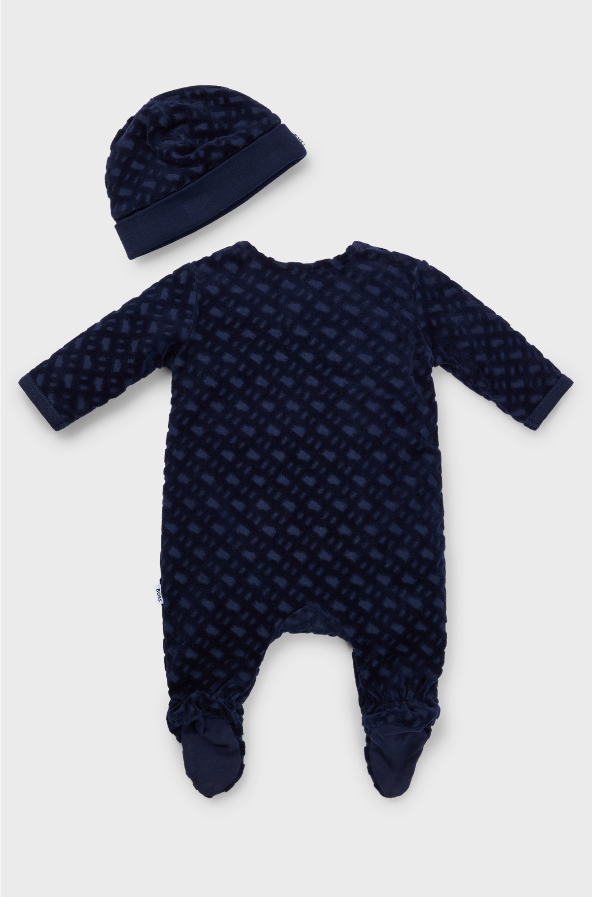 Gift-boxed monogrammed sleepsuit and hat set for babies, Dark Blue