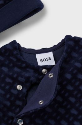 Gift-boxed monogrammed sleepsuit and hat set for babies, Dark Blue